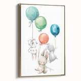 Floating Bunny Nursery Wall Art - Kids Room Balloon Print