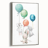 Floating Bunny Nursery Wall Art - Kids Room Balloon Print