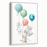 Floating Bunny Nursery Wall Art - Kids Room Balloon Print