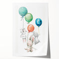 Floating Bunny Nursery Wall Art - Kids Room Balloon Print