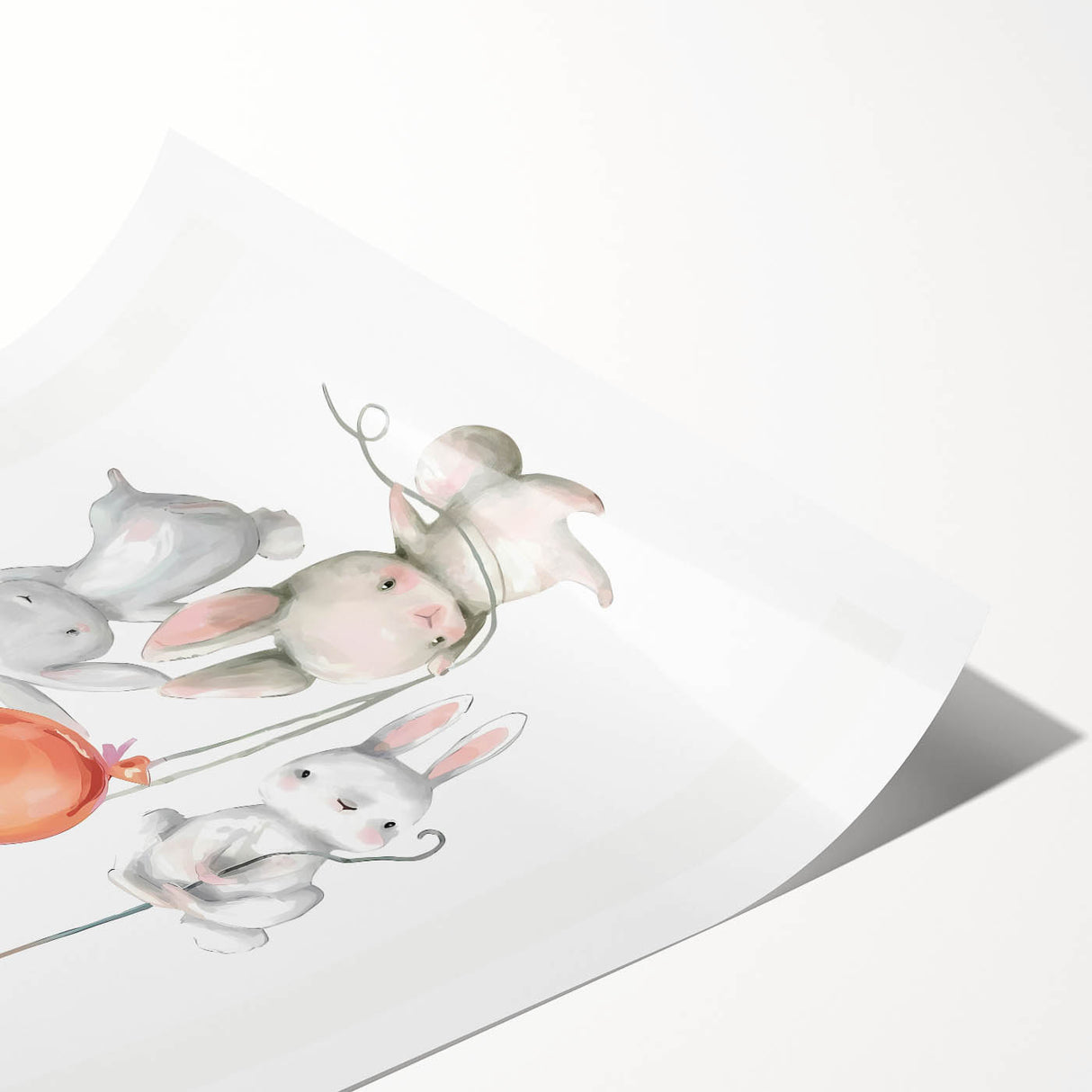 Floating Bunny Nursery Wall Art - Kids Room Balloon Print
