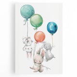 Floating Bunny Nursery Wall Art - Kids Room Balloon Print
