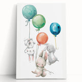 Floating Bunny Nursery Wall Art - Kids Room Balloon Print
