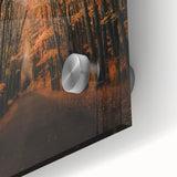 Large abstract wall art featuring autumnal hues on acrylic glass, ideal for dining room art in a mid-century modernist style.