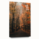 Large abstract wall art featuring swirling autumnal hues on acrylic glass, ideal for bedroom or dining room decor.