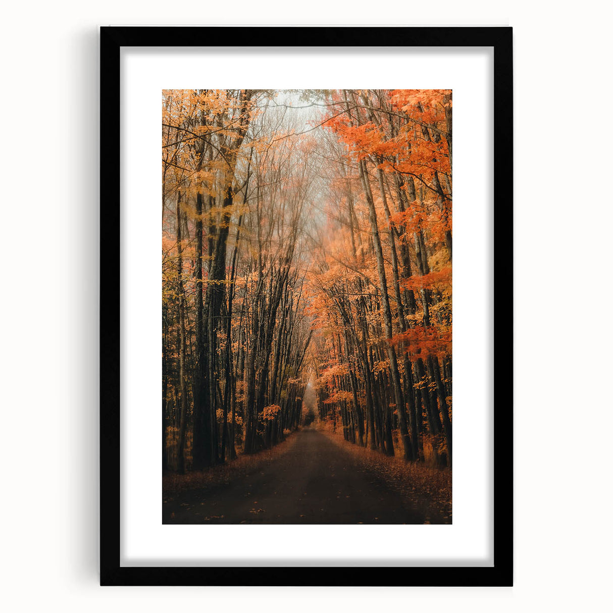Abstract art print with textured autumn colors in an extra large black framed format, ideal for living room decor.