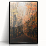 Large abstract wall art featuring swirling autumn hues on a framed acrylic, ideal for modern living room decor.
