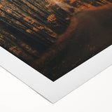 Art deco poster featuring an autumnal scene with warm orange and brown tones on rolled canvas.