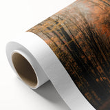 Art deco poster of an autumnal scene with warm orange and brown tones on rolled canvas, ideal for nursery wall art.