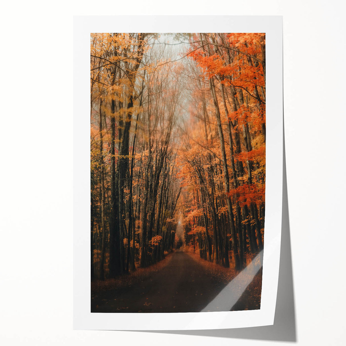 Extra large rolled print of autumnal floral art with warm red and orange tones, ideal for dining room wall decor.