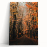 Large black and white stretched canvas depicting a serene autumnal scene, ideal for kitchen wall art or bedroom ambiance.