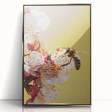 Mid-century modernist art depicting spring season in pastel shades on a silver-framed acrylic print.
