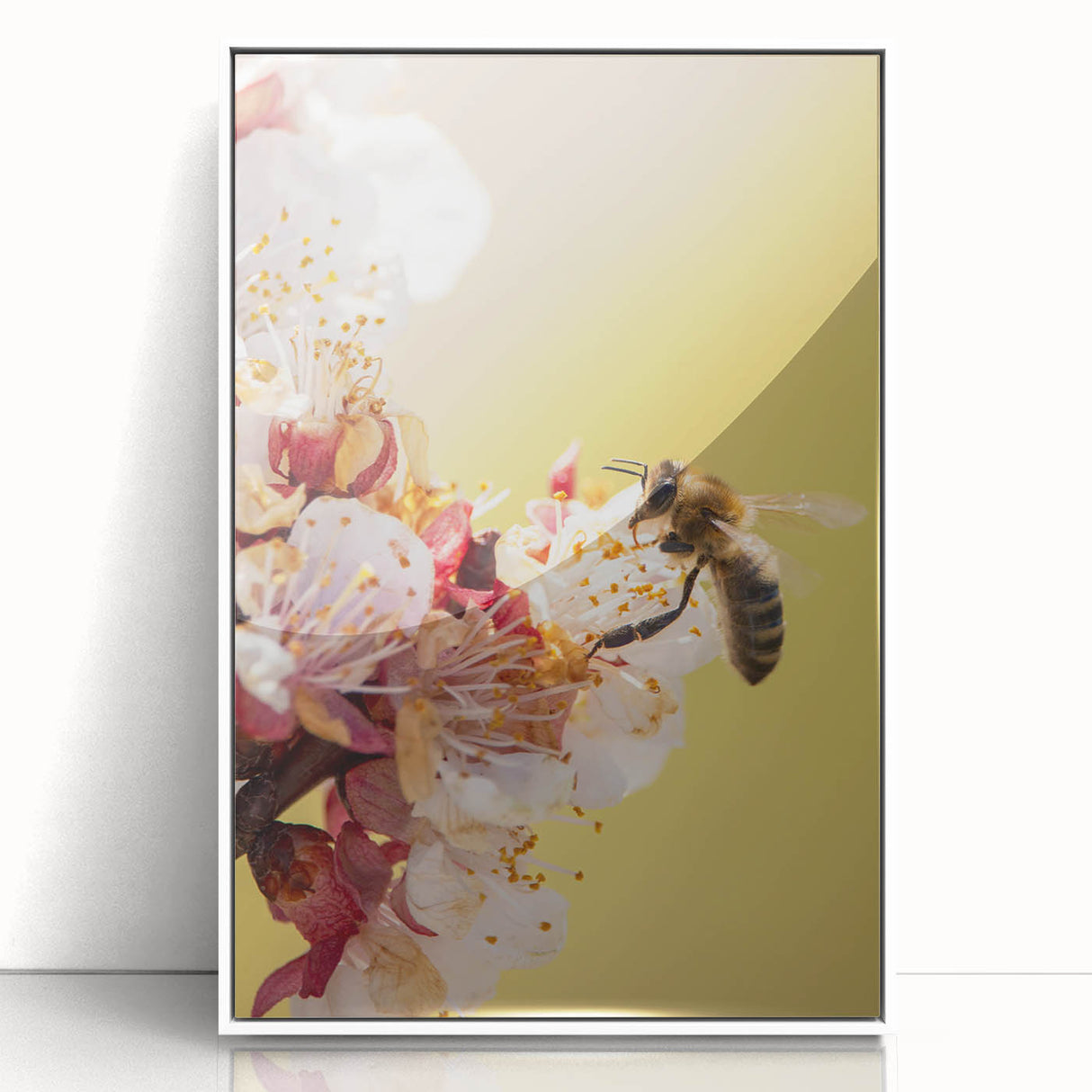 Art deco poster featuring a stylized spring scene in pastel shades on white acrylic, ideal for nursery wall art.