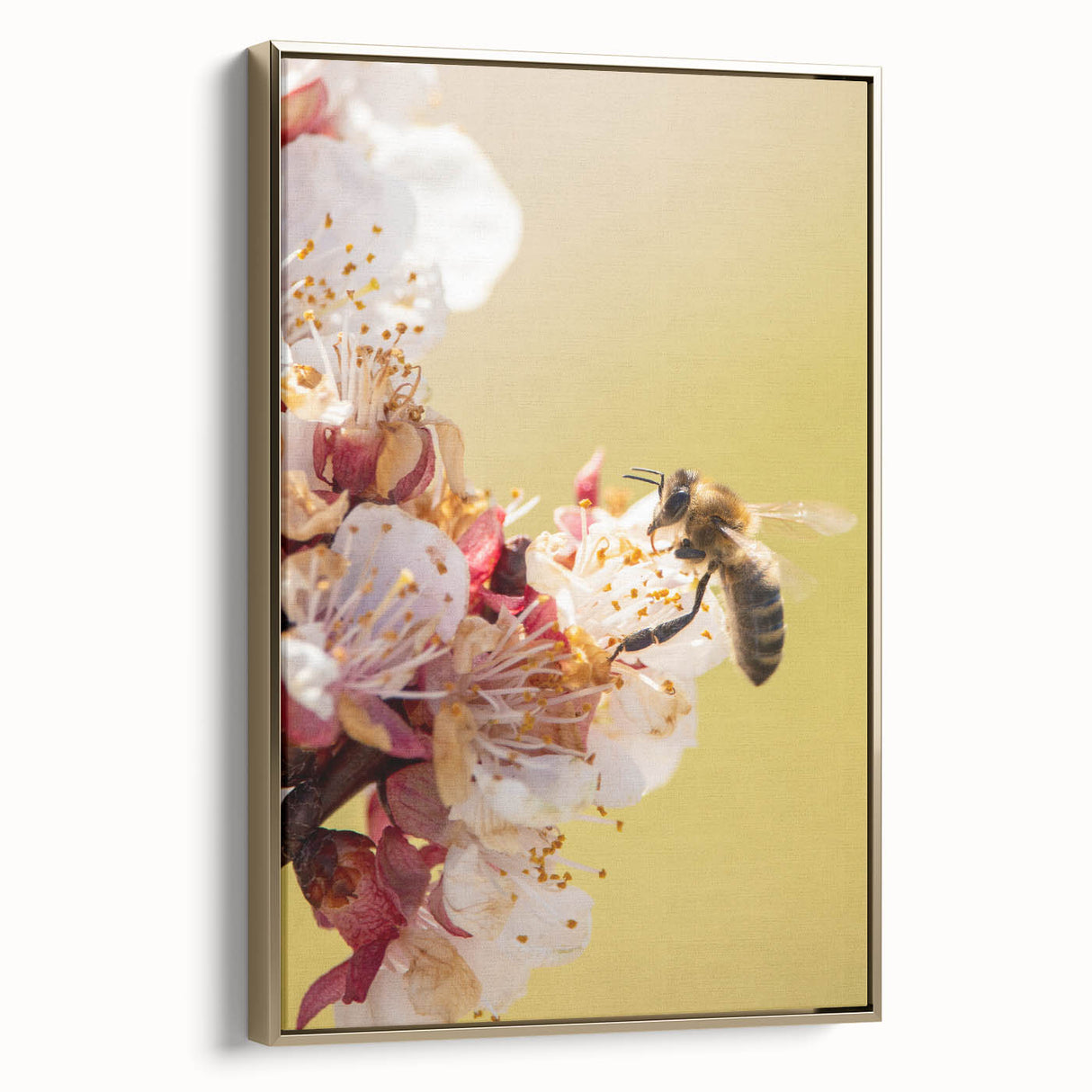 Framed canvas featuring a vintage landscape painting with soft spring colors, ideal for bedroom wall art.