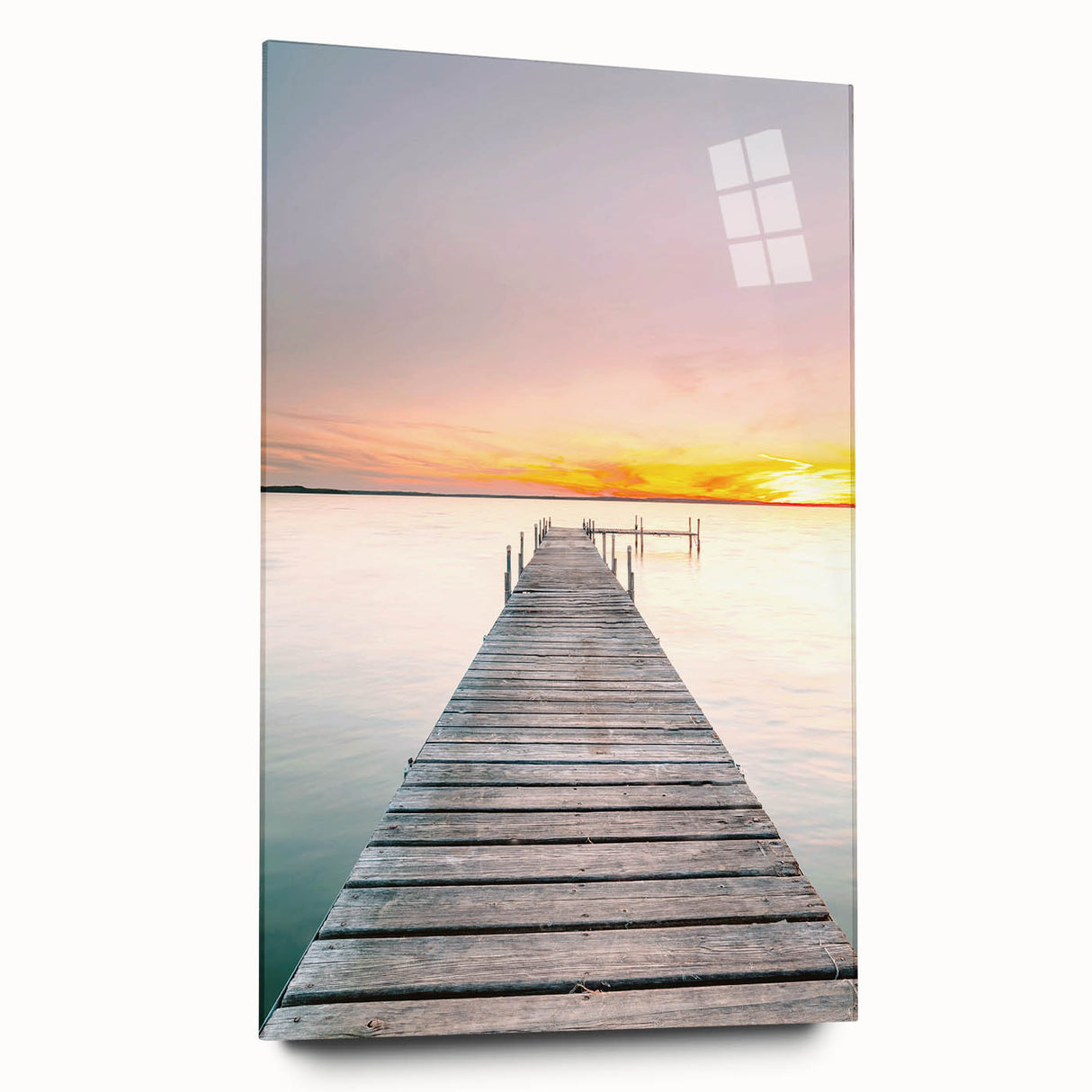 Large abstract wall art on acrylic glass depicting vibrant summer hues, ideal for bedroom or dining room decor.