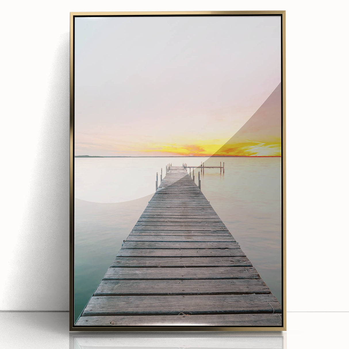 Mid-century modernist summer theme acrylic print in gold frame, ideal for nursery wall art.