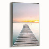 Landscape art painting of a summer scene on a framed canvas, featuring bright colors with a vintage poster style.