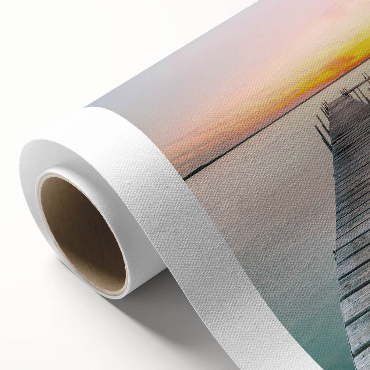 Art Deco poster of summer scene in pastel colors on rolled canvas, ideal for nursery wall art.