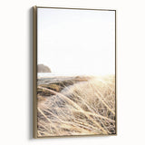 Framed canvas featuring a vintage landscape painting with muted earth tones, ideal for bedroom wall art.