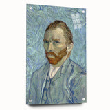 Acrylic print of a Van Gogh-inspired abstract design in vibrant blue and yellow tones.