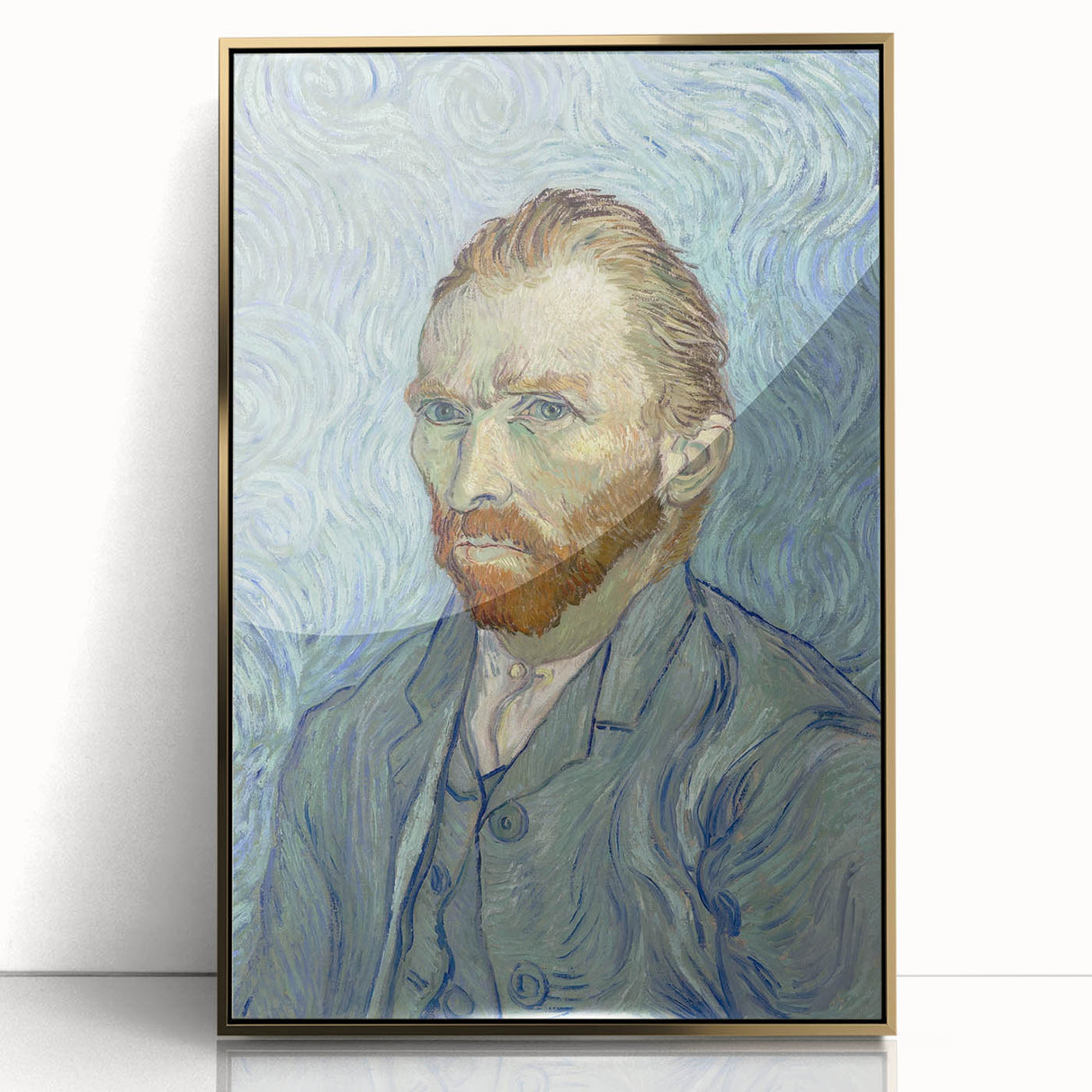 Large art print of a mid-century modernist style Van Gogh painting in a gold frame, ideal for modern art wall decor.
