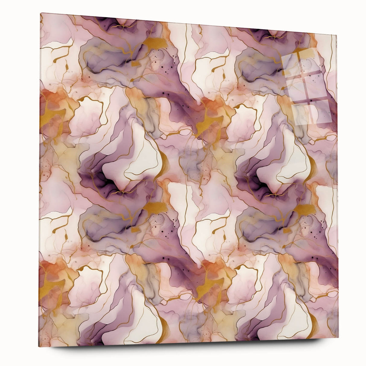 Abstract wall art featuring vibrant multicolored strokes on acrylic glass, showcasing a sleek side view design, perfect for modern decor.