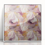 Framed abstract wall art with vibrant strokes in blue, pink, and gold hues, showcasing a modern design perfect for contemporary home decor.