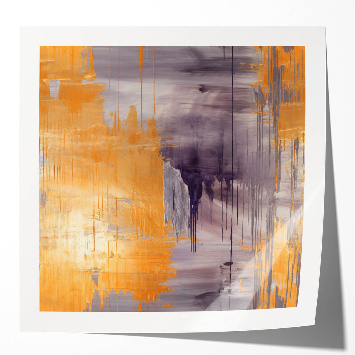 Abstract strokes wall art print showcasing vibrant colors and dynamic brushwork, designed for modern home decor. The glossy finish enhances visual depth and texture.
