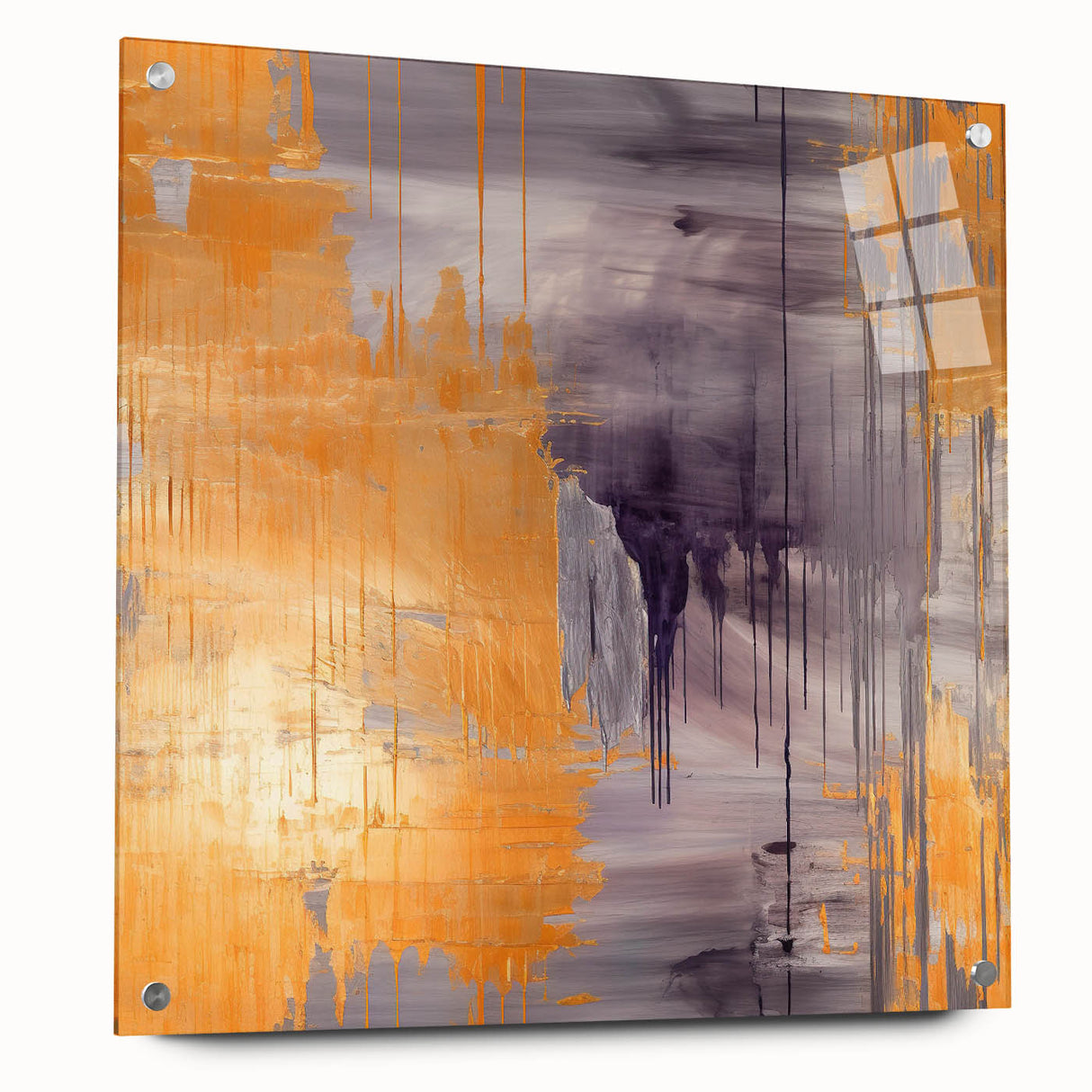 Abstract wall art featuring colorful strokes on acrylic glass, showcasing vibrant hues and a modern design. Ideal for contemporary home decor, highlighting artistic expression.