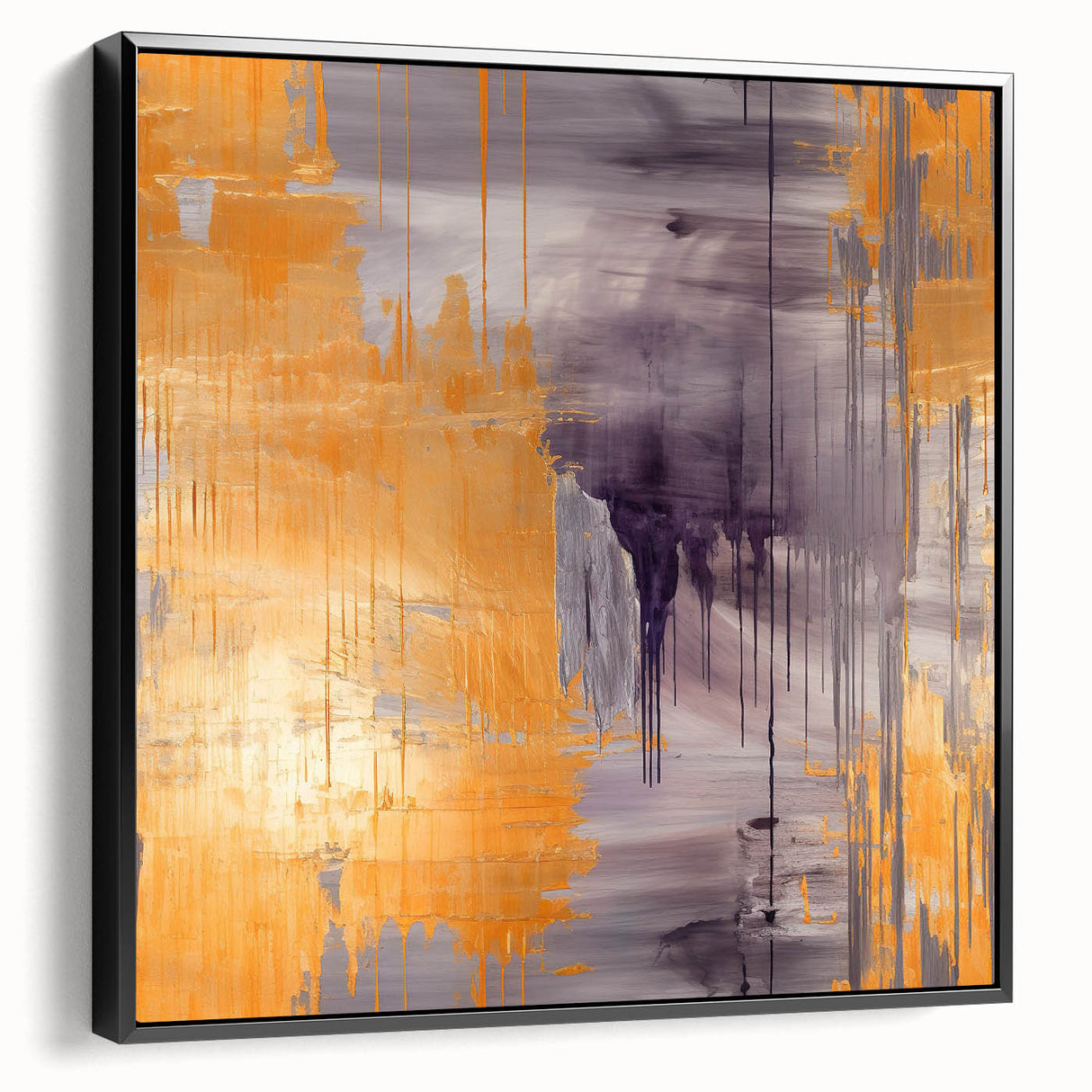 Framed abstract strokes wall art showcasing dynamic black and white patterns, elegantly displayed from a side view. Perfect for modern home decor, this canvas adds artistic flair to any space.