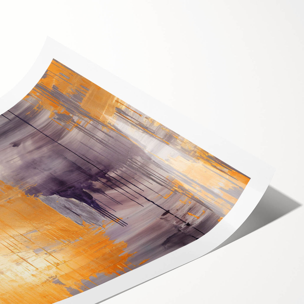 Abstract strokes wall art print showcasing vibrant colors of blue, orange, and gold, perfect for modern decor. Ideal for adding a bold artistic touch to any room.