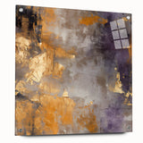 Abstract wall art design featuring colorful strokes on acrylic glass, showcasing a sleek side view with pins for mounting, ideal for modern decor.
