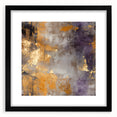 Abstract wall art featuring dynamic strokes in shades of blue, orange, and yellow, framed in black with a white mat, designed to enhance modern decor spaces.