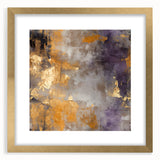 Abstract wall art featuring vibrant strokes in gold, blue, and white, framed with a sleek mat, perfect for modern home decor. Ideal for adding a touch of elegance to any room.