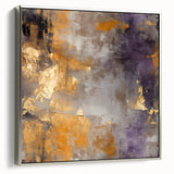 Abstract strokes wall art in a sleek silver frame, showcasing vibrant colors and dynamic patterns. Perfect for modern decor, adding a touch of elegance to any room.