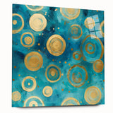 Abstract wall art featuring colorful strokes in vibrant shades of blue, pink, and gold on acrylic glass, showcased in a side view with no pins visible, perfect for modern decor.