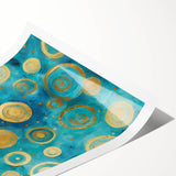 Abstract wall art print featuring vibrant strokes of blue, orange, and yellow on a textured background, ideal for modern home decor. Rolled for easy shipping and display.