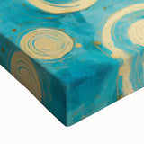 Abstract strokes wall art on stretched canvas showcasing vibrant blues, yellows, and greens. Ideal for modern decor, adding a splash of color and texture.