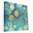 Abstract strokes wall art on stretched canvas showcasing vibrant colors of blue, orange, and gold, perfect for modern home decor and artistic ambiance.
