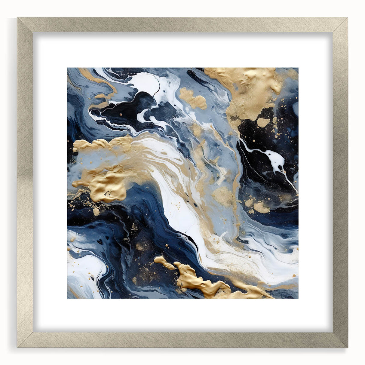 Abstract strokes wall art framed in silver with a mat, showcasing a dynamic blend of colors and textures, perfect for modern home decor. Ideal for living rooms or offices, this piece adds a contemporary touch to any space.