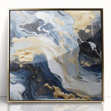 Framed abstract wall art showcasing dynamic gold strokes on a white background, perfect for modern home decor. Ideal for enhancing living room aesthetics.