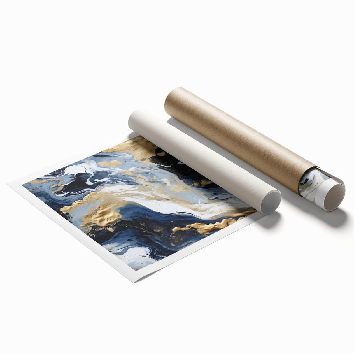 Abstract wall art print featuring vibrant strokes in shades of blue, orange, and yellow, designed for modern decor, showcasing artistic flair and creativity.