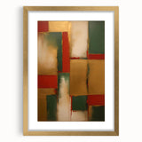 Abstract wall art featuring gold and neutral tones, framed with a mat, showcasing dynamic strokes that create a modern artistic vibe, ideal for home decor.