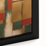Close-up of a framed canvas artwork showcasing abstract strokes in vibrant colors, perfect for modern home decor. Ideal for enhancing living spaces with artistic flair.