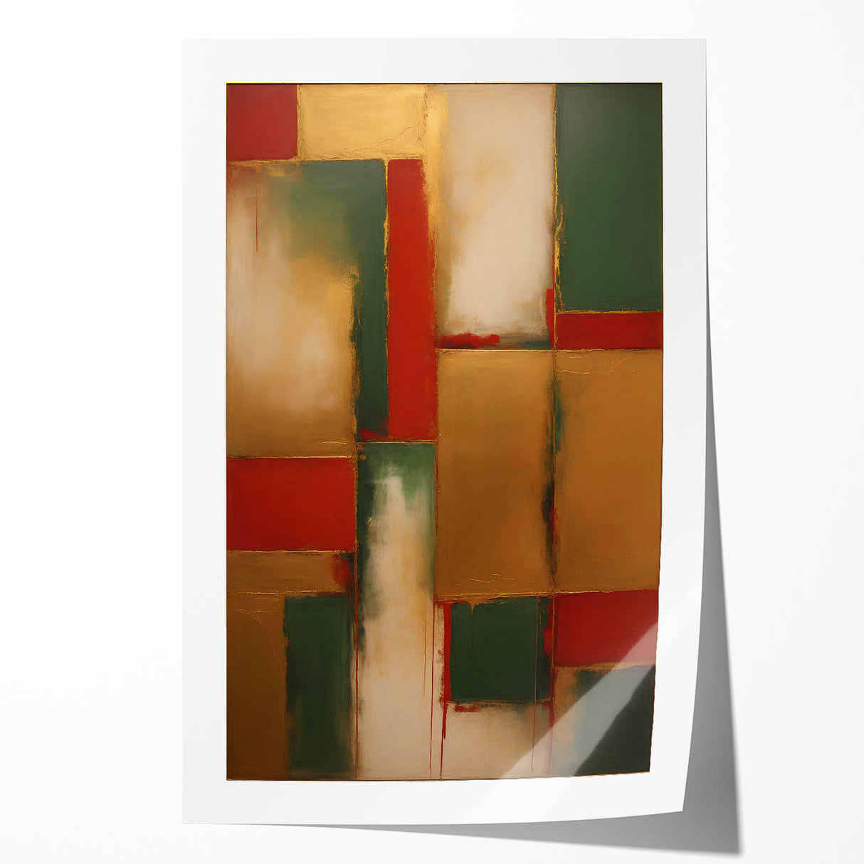 Rolled print of abstract wall art featuring vibrant strokes in shades of blue, orange, and yellow, perfect for modern decor. Packaged securely in a cardboard tube.