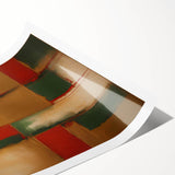 Abstract wall art print featuring vibrant blue and orange strokes on a textured background, rolled up for easy shipping and display, ideal for modern decor.