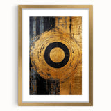 Abstract strokes wall art framed with a gold mat, showcasing vibrant colors and dynamic patterns, perfect for modern home decor or office enhancement.