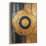 Framed wall art showcasing abstract strokes in gold tones, set against a textured background, perfect for modern decor and interior design themes.