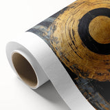 Abstract wall art featuring vibrant strokes in shades of blue, orange, and yellow, printed on rolled canvas, ideal for modern home decor or office spaces.