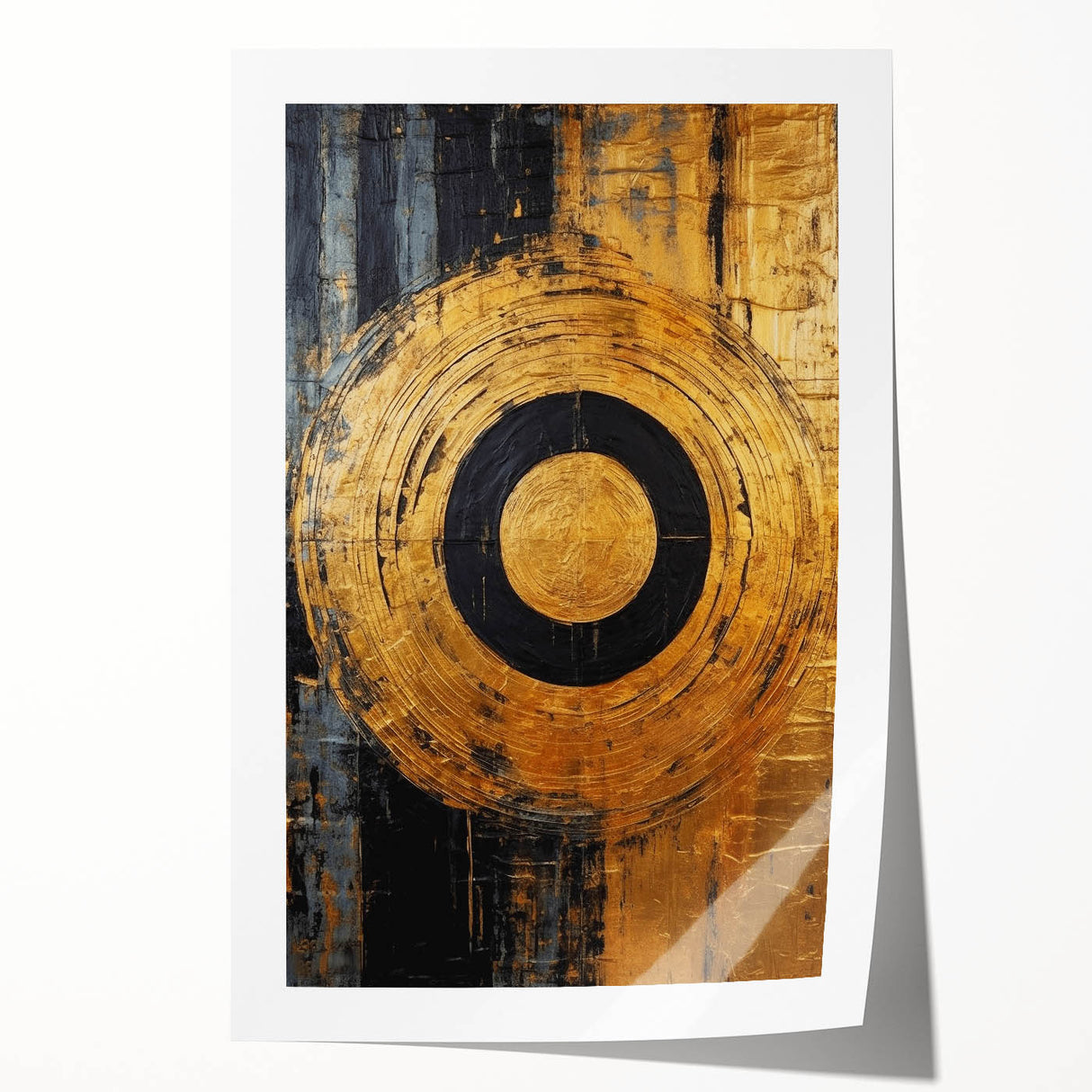 Abstract strokes wall art print showcasing vibrant blue, orange, and yellow colors with fluid designs, rolled and ready for display or framing. Ideal for modern home decor.